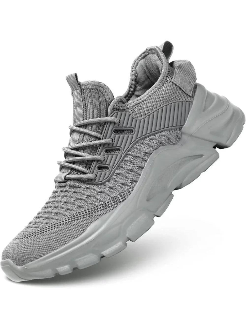 Men's Grey Lightweight Athletic Running Walking Non Slip Sneakers Shoes